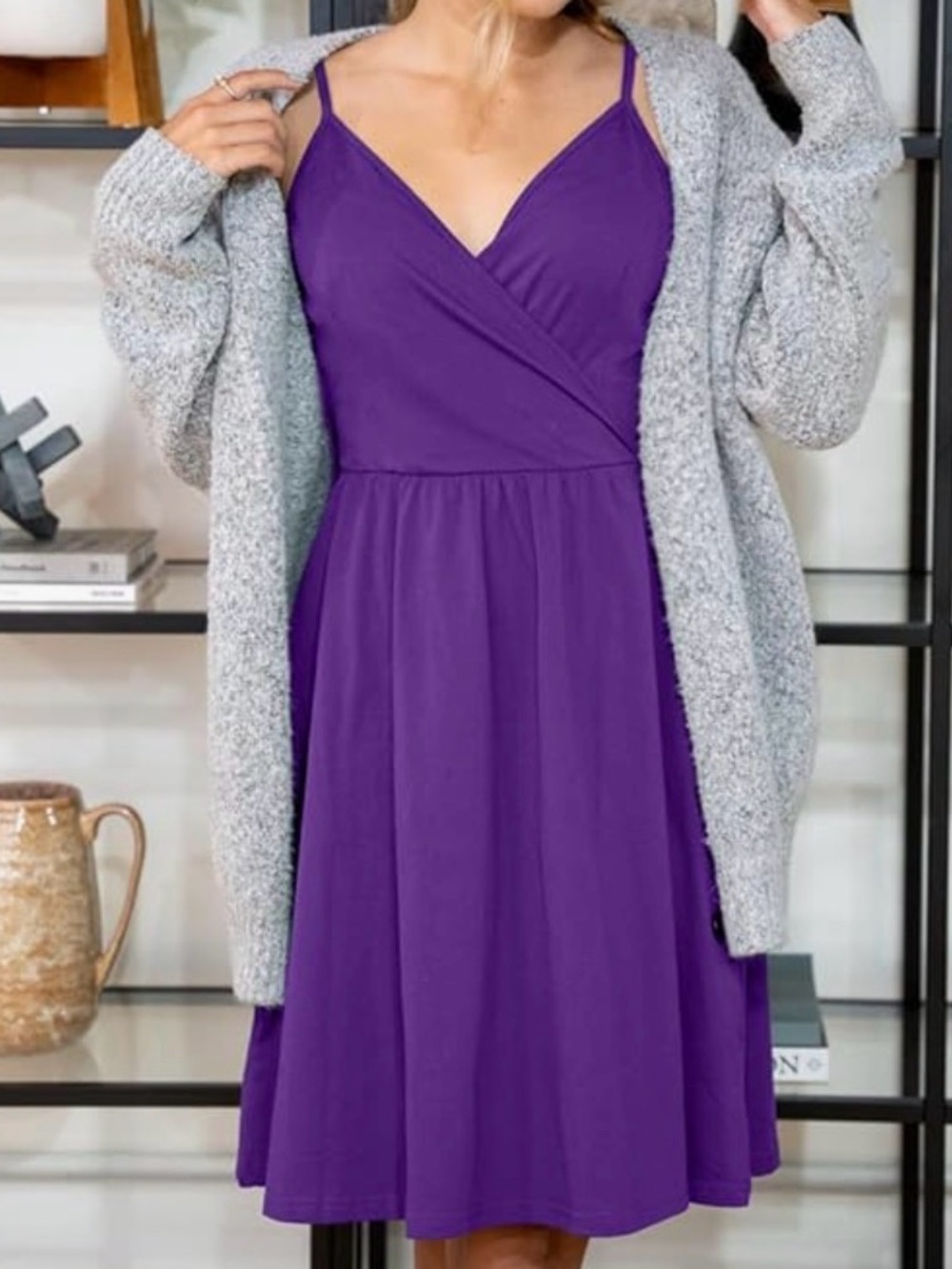 Purple Sleeveless Cotton Wrap-Front Women's Dress